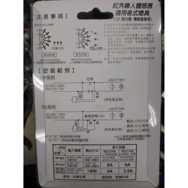 2513831646306a74e6bcce513faf2da8 【 大林電子 】 JETWELL 側壁式防水型紅外線感應器 RS-601 AC 100V~230V共用