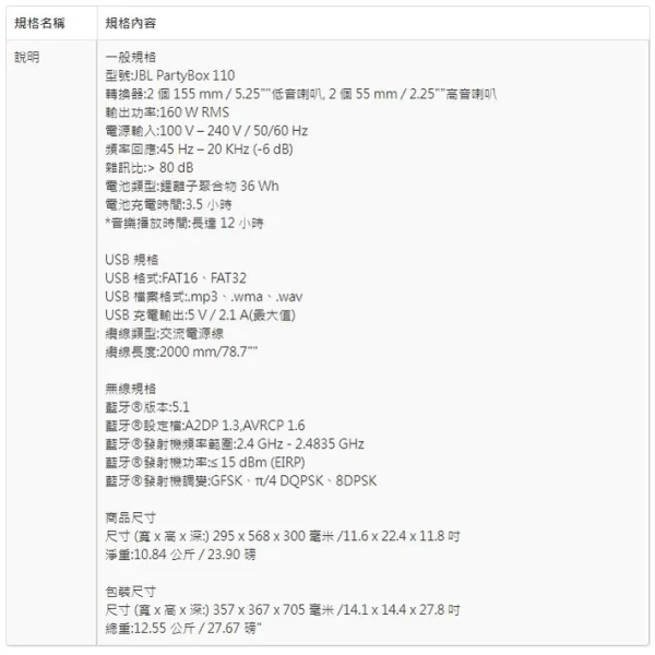 【 大林電子 】 ✨現貨✨ JBL 便攜式派對藍牙音響 PARTYBOX 110