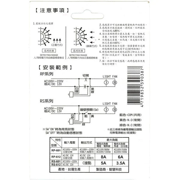 61d6d7a9cc67cddd68ff8874c373fe28 【 大林電子 】 AC 110V / 220V 紅外線 人體感應 燈具 自動控制 防水型 RP-601