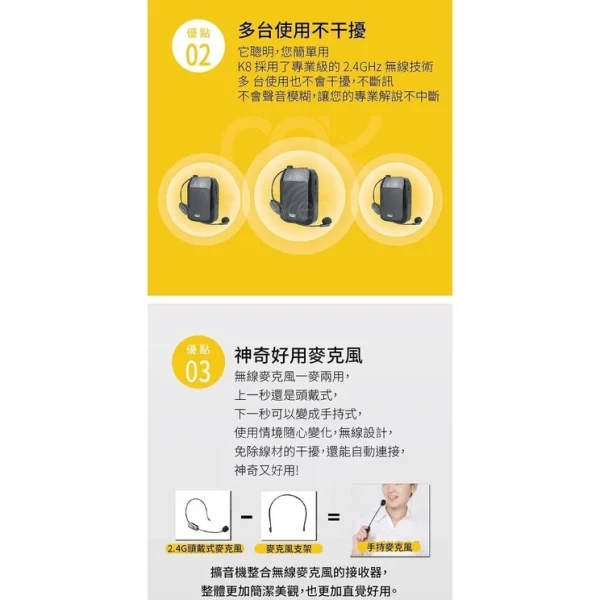 sg-11134201-22110-6r79voistpjv31 【 大林電子 】 Meekee 2.4G 多功能 無線專業教學擴音機 K8 《支援藍牙 USB FM收音機 錄音 》