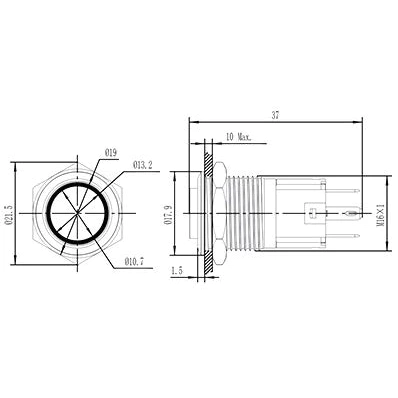 【 大林電子 】 16mm不鏽鋼金屬高頭環形燈無段開關 12V/110V 藍/白/紅 S1621A