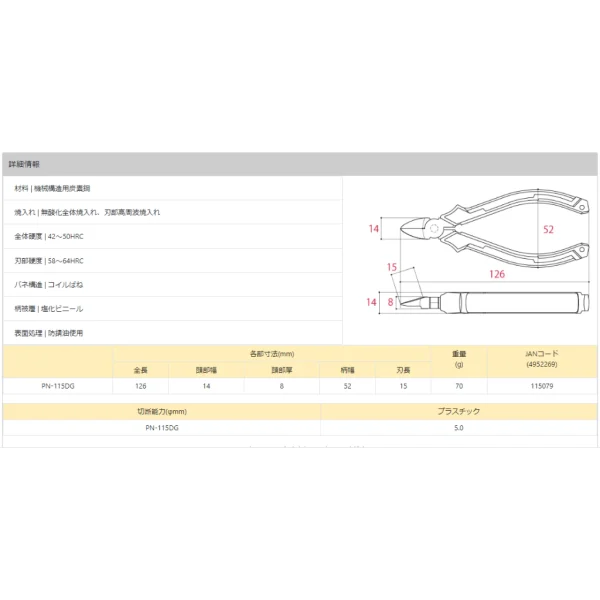【 大林電子 】 TsunoDA 角田 T.T.C PN-115DG 斜口鉗 切割模型或樹脂成型品