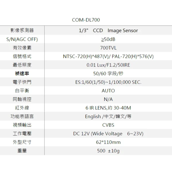 tw-11134207-7qul3-lj6jbzt7bcxu16 【 大林電子 】 類比700條 紅外線攝影機 COM-DL700