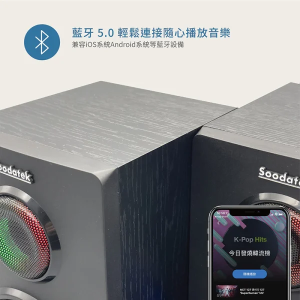【 大林電子 】Soodatek 木質2.0聲道炫彩LED多媒體藍芽喇叭 SS0520BT-DR11RBK