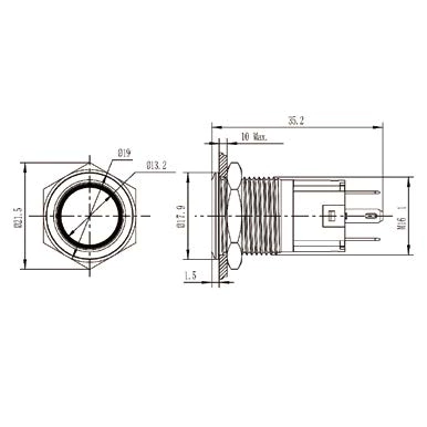 【 大林電子 】 16mm不鏽鋼金屬平面環形燈無段開關 12V/110V 藍/綠/白/紅 S1601A