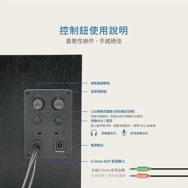 【 大林電子 】Soodatek 木質2.0聲道炫彩LED多媒體藍芽喇叭 SS0520BT-DR11RBK