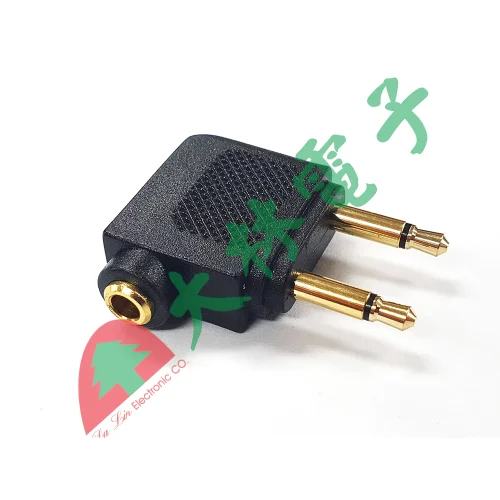 【 大林電子 】 ★ 電子材料 ★ 90度 雙3.5單音頭 - 3.5立體座 飛機用耳機轉接頭