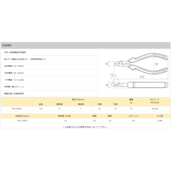 【 大林電子 】 TsunoDA 角田 T.T.C PM-120DG 斜口鉗 電子精密機器維護 線材切割