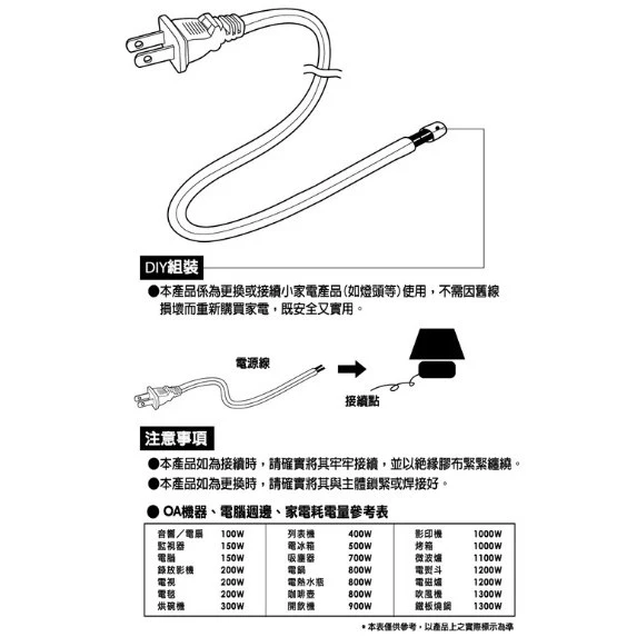 【 大林電子 】Double Sun DIY 電源線附開關 8尺 黑色 0.75mm*2C P-DC-308N