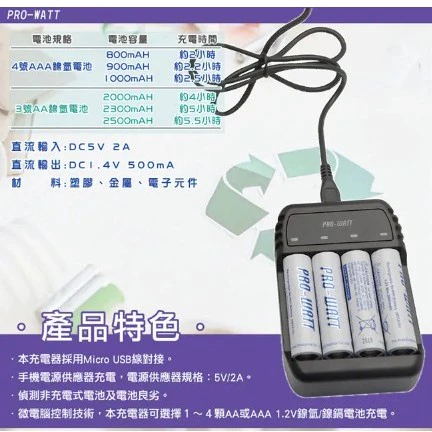 【 大林電子 】PRO-WATT 鎳氫電池充電器+ 3號4入電池 快速充電 智慧充電 ZN423E-20
