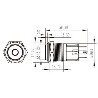 【 大林電子 】 16mm不鏽鋼金屬高頭中心燈有段開關 12V/110V 藍/白/紅 S1622B