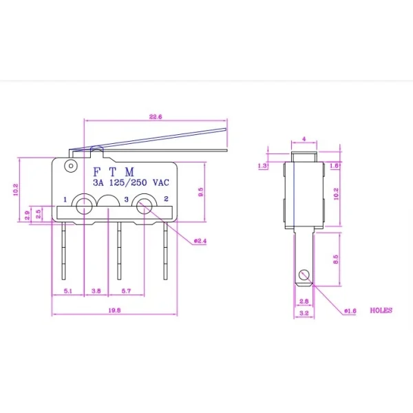 【 大林電子 】 熱水器用小微動開關 直柄 短腳 長腳型 3A . P/D5096B 熱水器開關