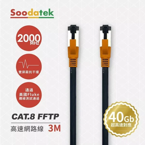 【 大林電子 】SOODATEK CAT.8 FFTP 雙遮蔽超高速網路線3米/SLAN8-PC300BL.另有其他長度