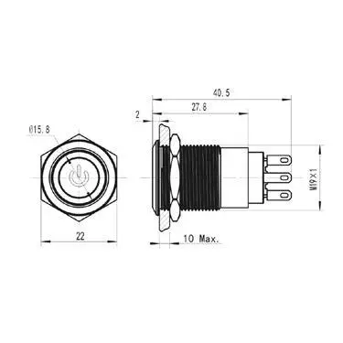 【 大林電子 】 19mm不鏽鋼金屬平面電源燈有段開關 12V 110V S1903B