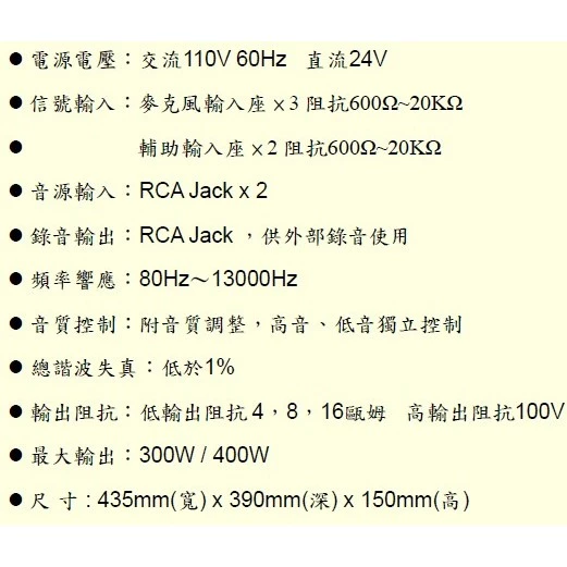 【 大林電子 】 日聲 300W/400W 廣播擴音機 PA300 / PA400