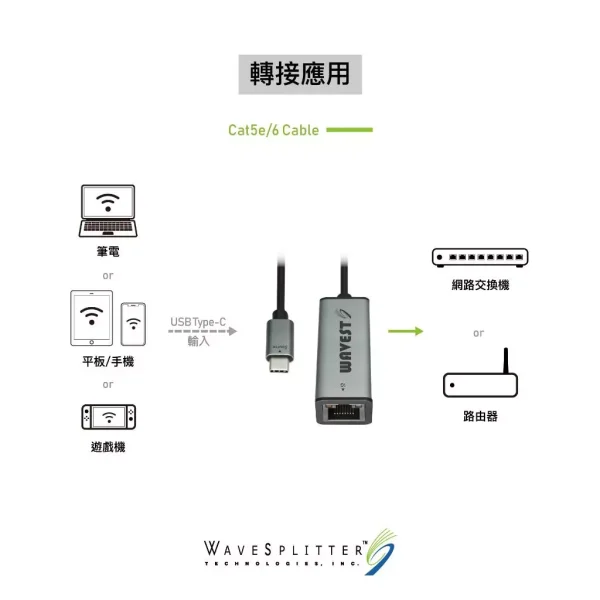 【 大林電子 】 WAVESPLITTER 威世波 TYPE-CtoRJ45千兆網路轉接器15cm WST-UOT003