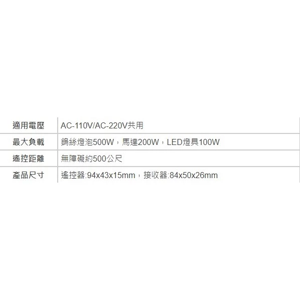 【 大林電子 】伍星 WS-5371L 長距離300公尺 數位無線遙控開關 電源遙控開關 5A無線遙控開關 電燈