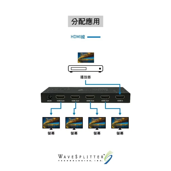 tw-11134207-7rasi-m61yfry6e24691 【 大林電子 】 WAVESPLITTER 威世波 HDMI 2.0 4K 一進四出影像分配器 WST-PSP003