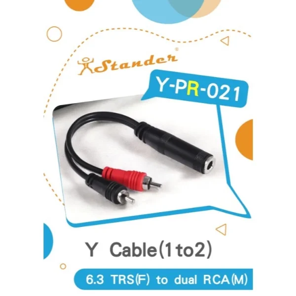 【 大林電子 】Stander Y-PR-021 6.3mm 立體聲母頭 轉 RCA 左右公頭 音源訊號分接線