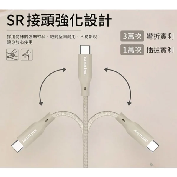 【 大林電子 】TOTOLINK C to C 大電流3A PD3.0 60W 多種顏色隨機出貨 強韌快充 傳輸編織線