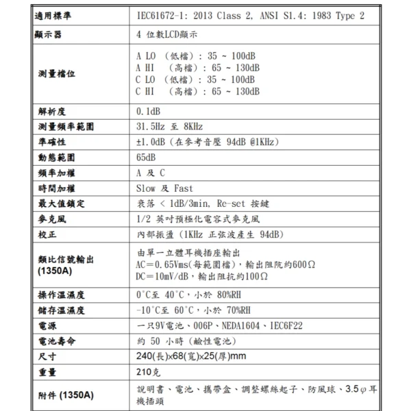 【 大林電子 】泰仕 TES 數位式噪音計 TES-1350A
