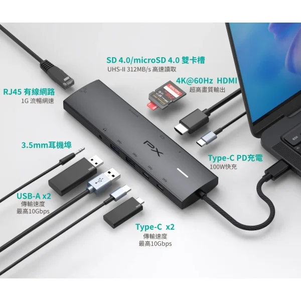 【 大林電子 】 PX 大通 USB TYPE C 10合1高畫質影音轉換器 CX10-22SRA