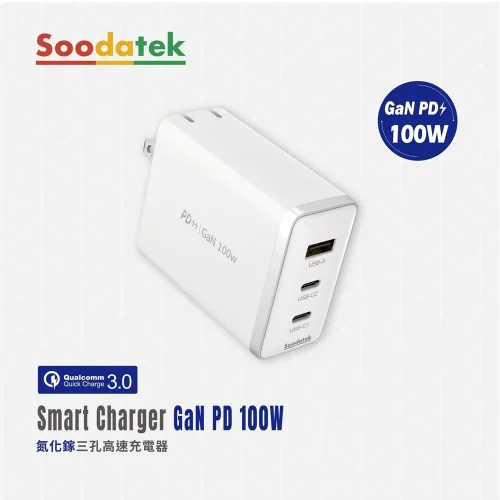 tw-11134207-81zti-mji4tskz8pvp38 【大林電子】SOODATEK PD 100W 氮化鎵三孔高速充電器 1A2C SGHC2U1-PCPD100WT