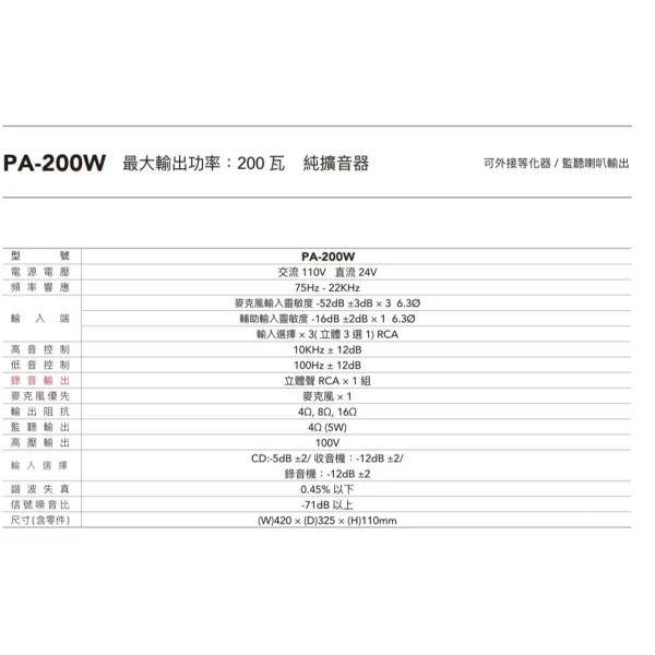 tw-11134207-81ztm-mfqnegenpdl4bf 【 大林電子 】POKKA 佰佳 200瓦 擴大機 PA-200W 台灣製造 純擴音器 擴大機 公共廣播擴音器