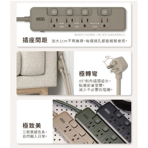 【 大林電子 】極野家 +886 5開5插 1A+2C PD 35W 快充延長線1.8米 HPS2553