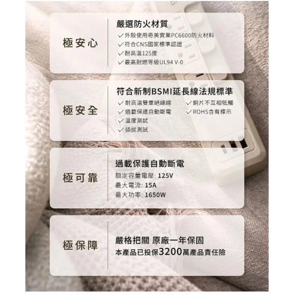 【 大林電子 】極野家 +886 5開5插 1A+2C PD 35W 快充延長線1.8米 HPS2553