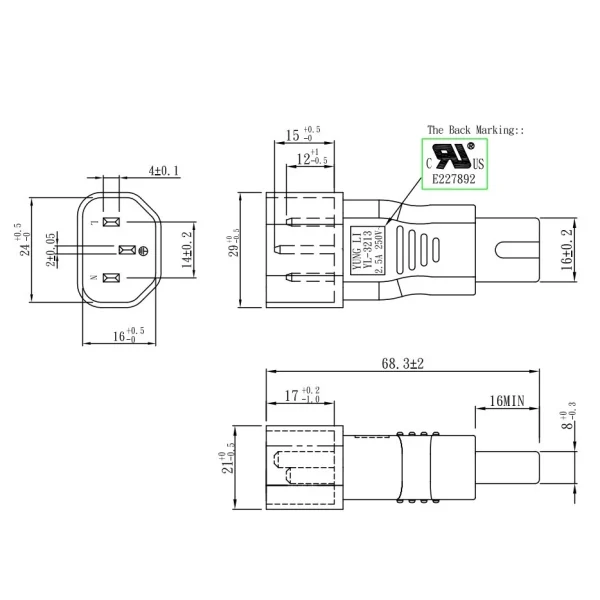 【 大林電子 】公插頭 IEC C14 母座 IEC C7 轉接頭