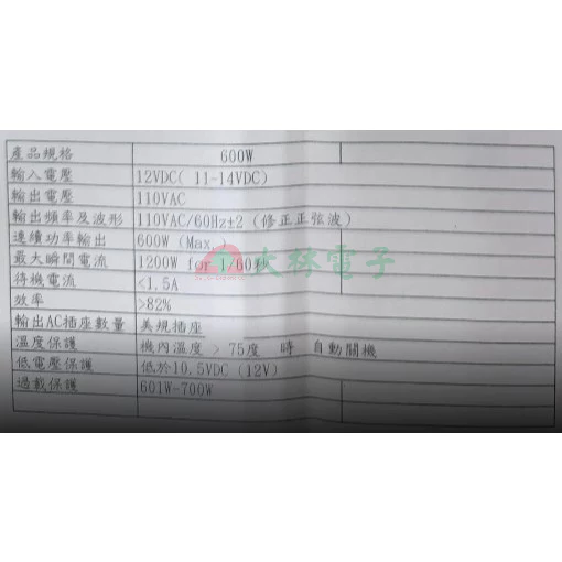 tw-11134211-820l6-mny9n2lr6mtk94 【 大林電子 】逆變器.電源轉換器 直流轉交流 12V轉110V 600W 變壓器 交直流轉換 模擬正弦波